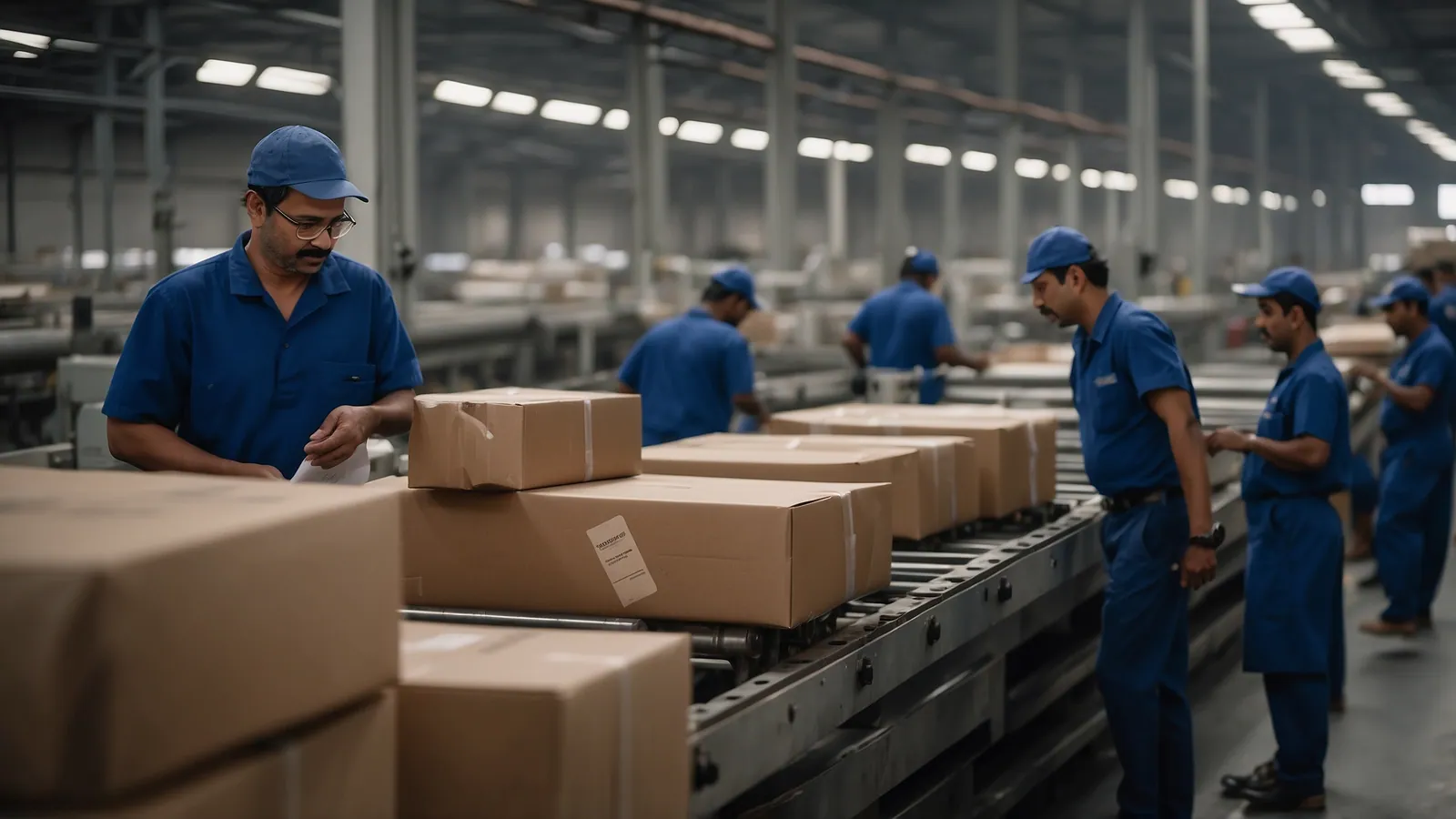 Export packaging line preparing goods for shipment