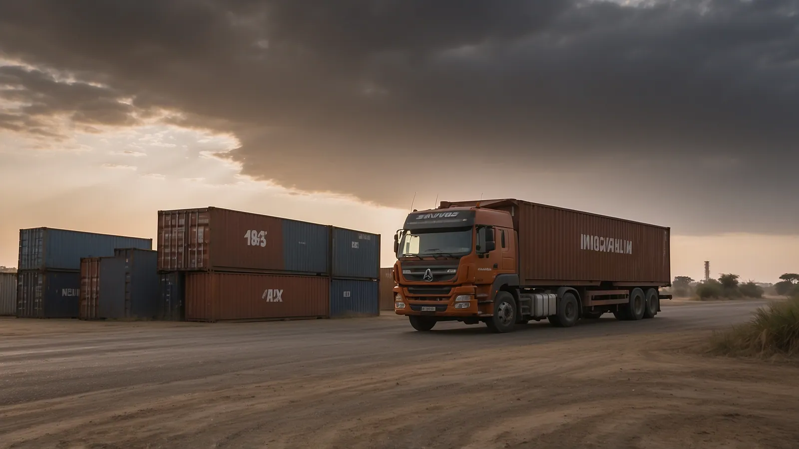 Container truck on inland transit from an African port