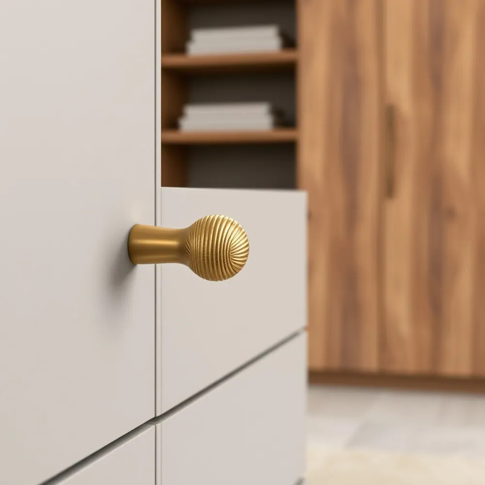 Knurled Brass Drawer Handle detail 1