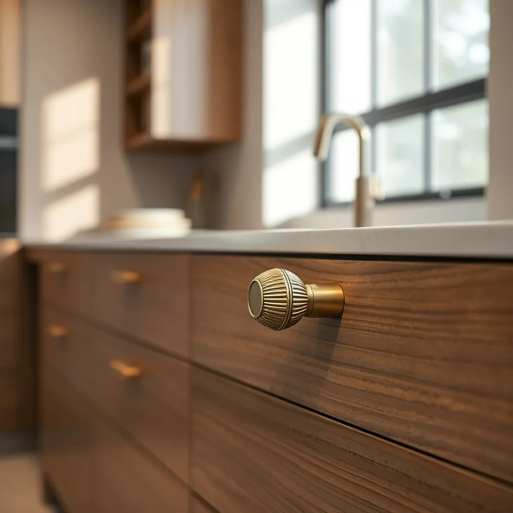 Knurled Brass Drawer Handle detail 3