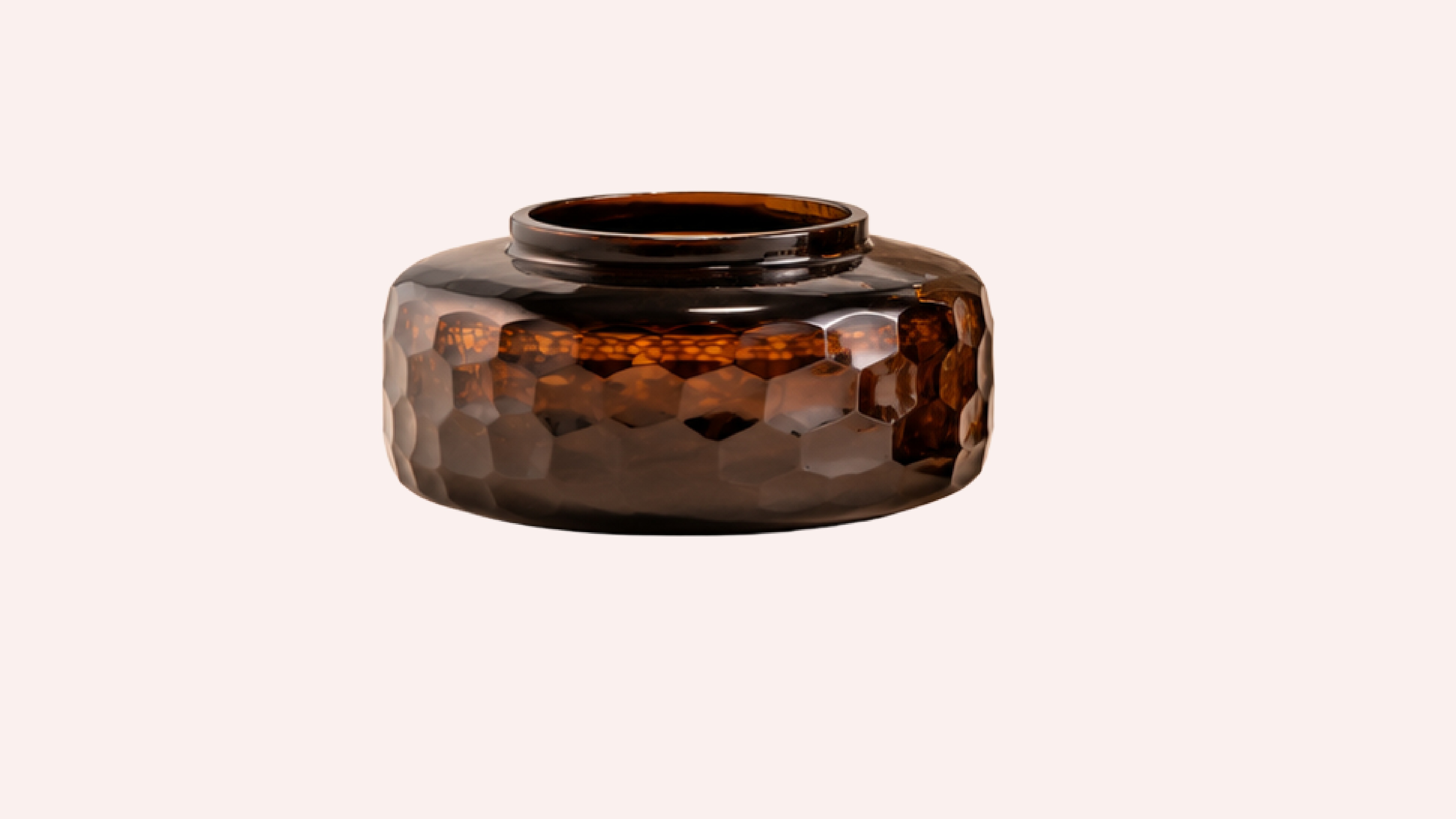 Short Amber Fluted Glass Vase